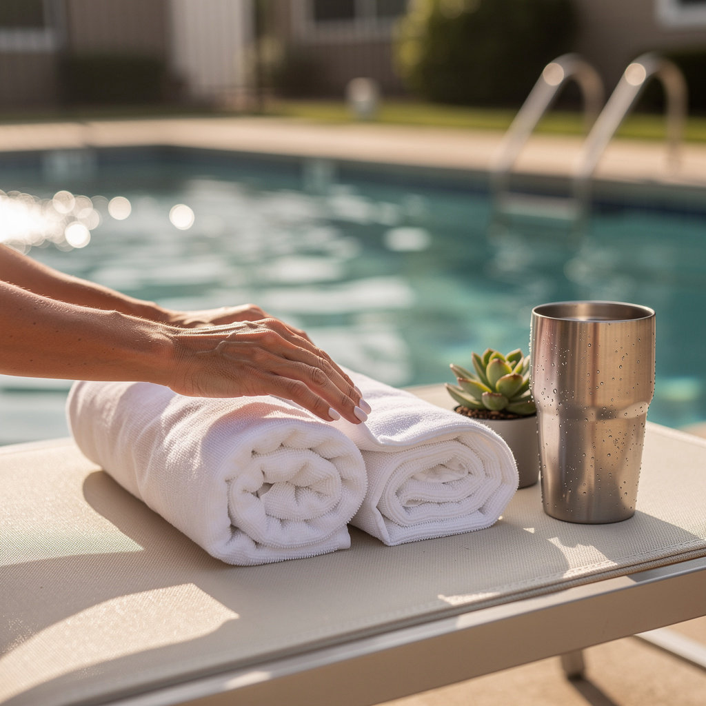 El Capitan Mobile Home Park residents enjoying the large swimming pool and clubhouse amenities in El Cajon, CA